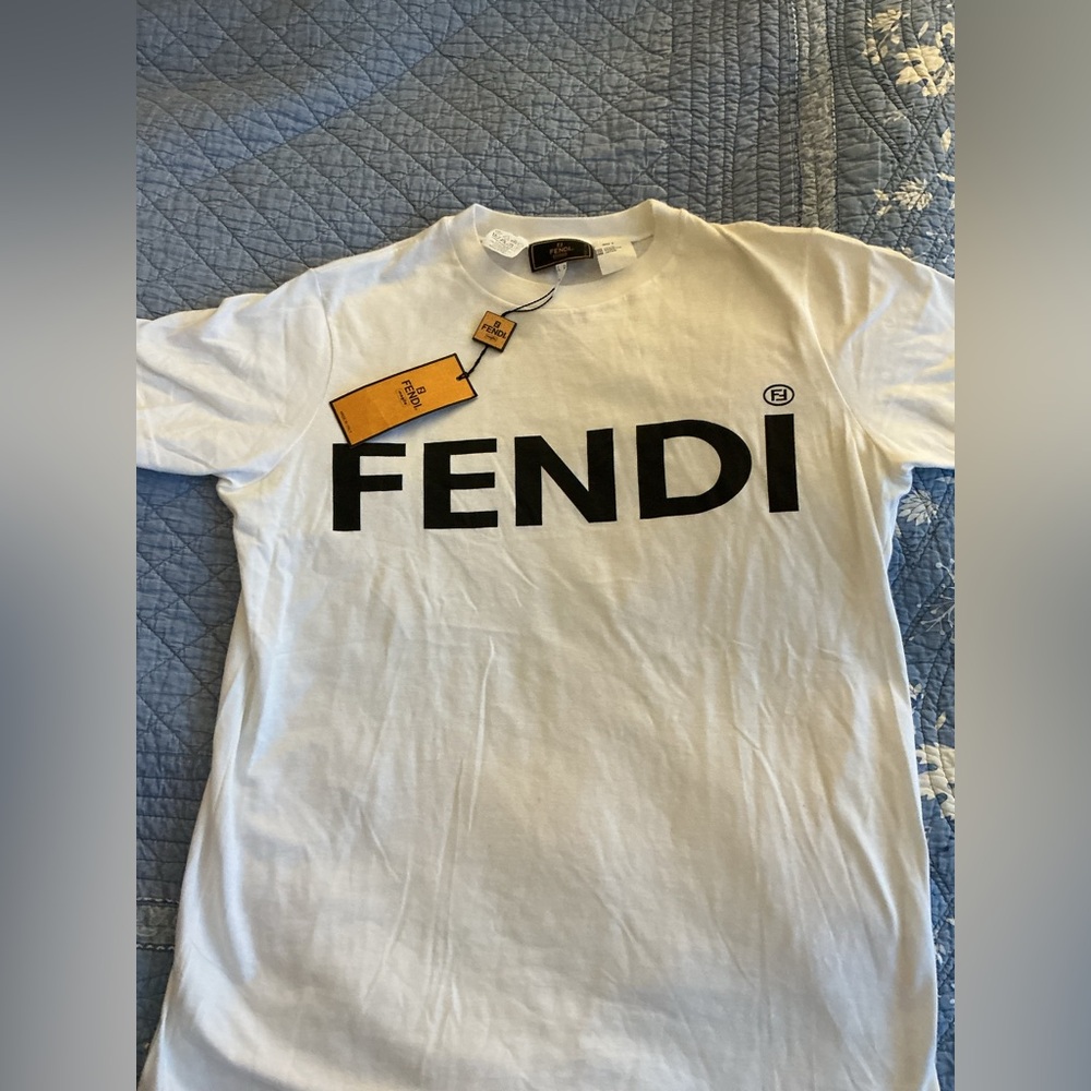 FENDI Authentic Vintage Unisex Logo Short Sleeve Tee New w Tags GB Size 12 Small - Picture 14 of 16